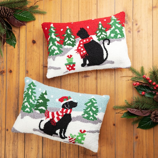 Glitzhome® Hooked Christmas Cat & Dog Pillows, 2ct.